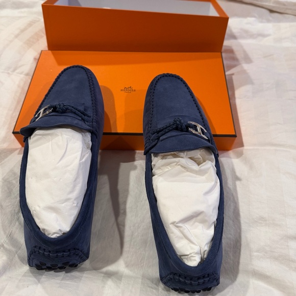 Hermes Navy Blue Slip-On Loafers - Picture 1 of 7